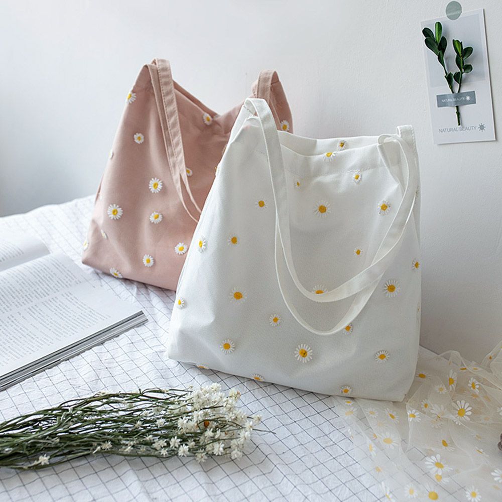 Embroidery Daisy Flower - Холщовые сумки для женщин, сумка для
