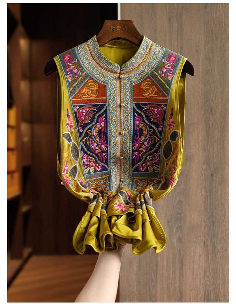 Embroidery Yellow - Женский жилет с вышивкой в китайском