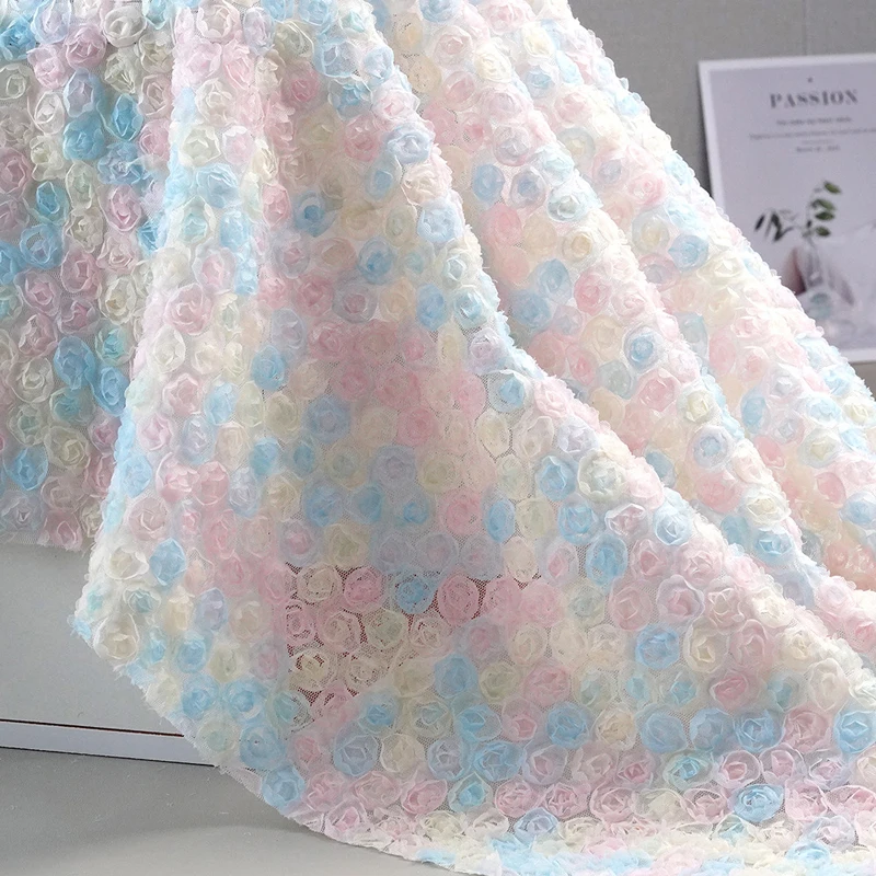 Embroidery Roses - Красочная 3D-ткань с цветочной вышивкой, ажурная