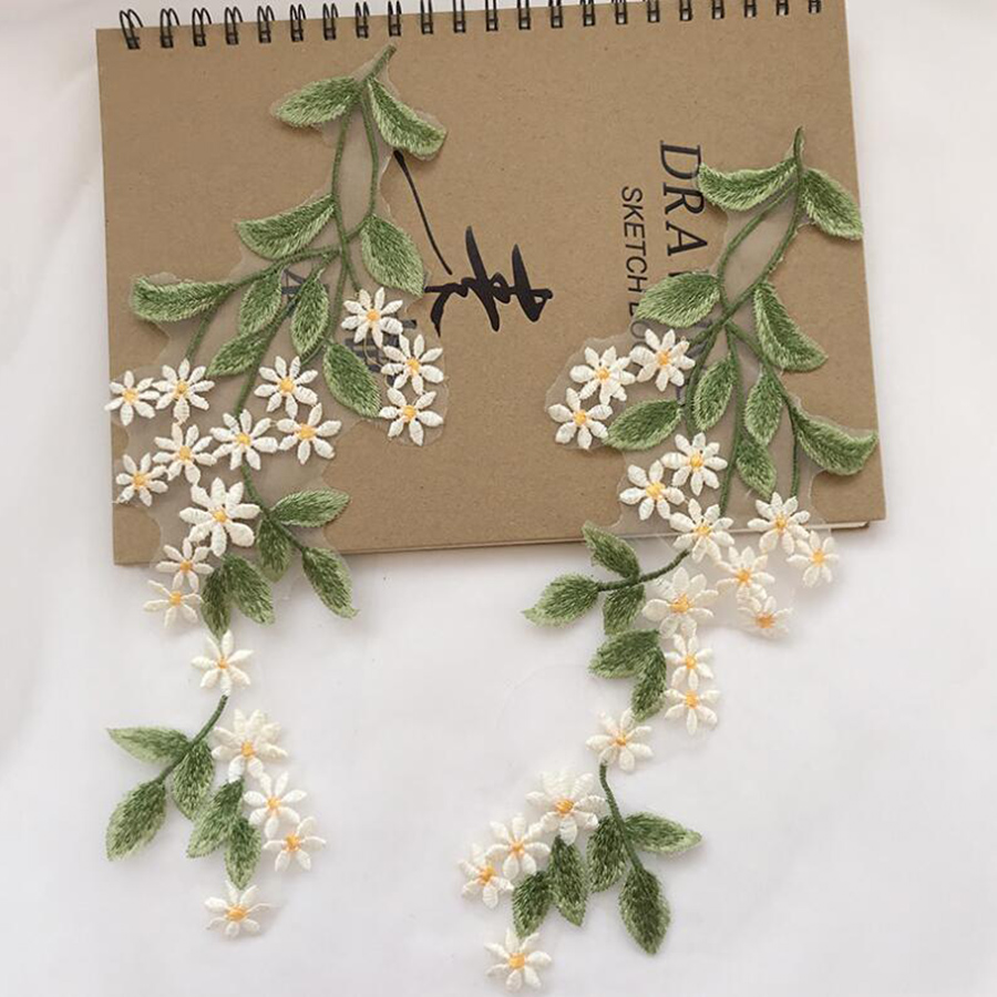 1 пара зеленых листьев, цветов – обзор и цена Embroidery Daisy Flower